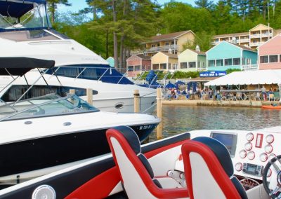 Speedboats tied to the docks.