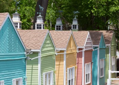 Row of vacation cottages.