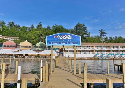 The NASWA Resort docks, cottages and beach.