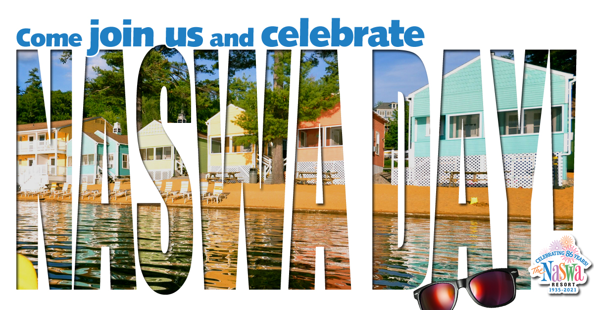 Homes on the river. Text: Come join us and celebrate Nasawa day!