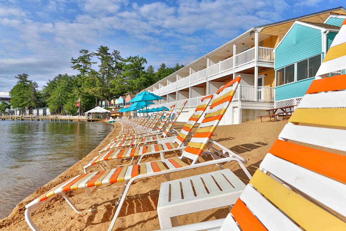 Lake Winnipesaukee beach and chairs
