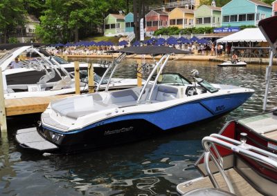 Speedboats tied to the docks.