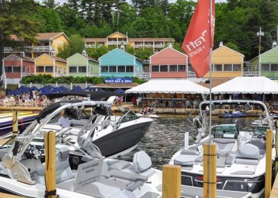 Speedboats tied to the docks.