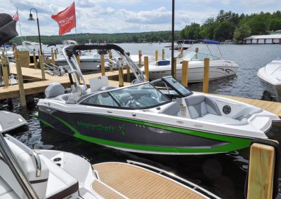 Speedboats tied to the docks.